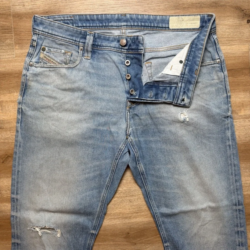 Diesel Larkee-Beex Jeans Men 34x30 Blue‎ Regular Tapered Stretch Thrashed 089AW